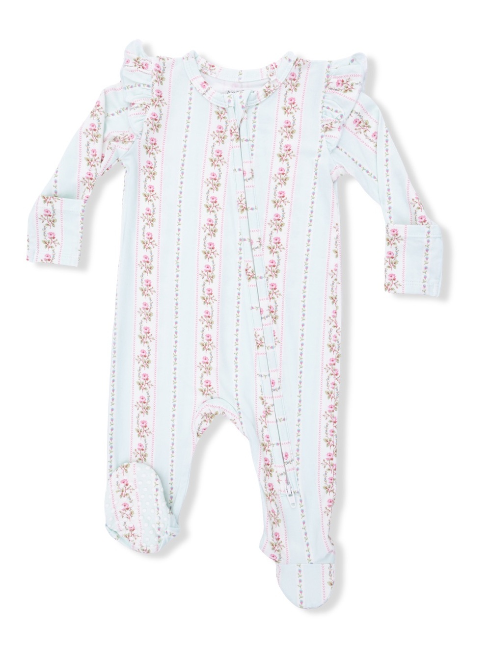 Angel Dear Ruffle Sleeve Antoinette Mint Green Pink Footie 0-3 3-6 months
